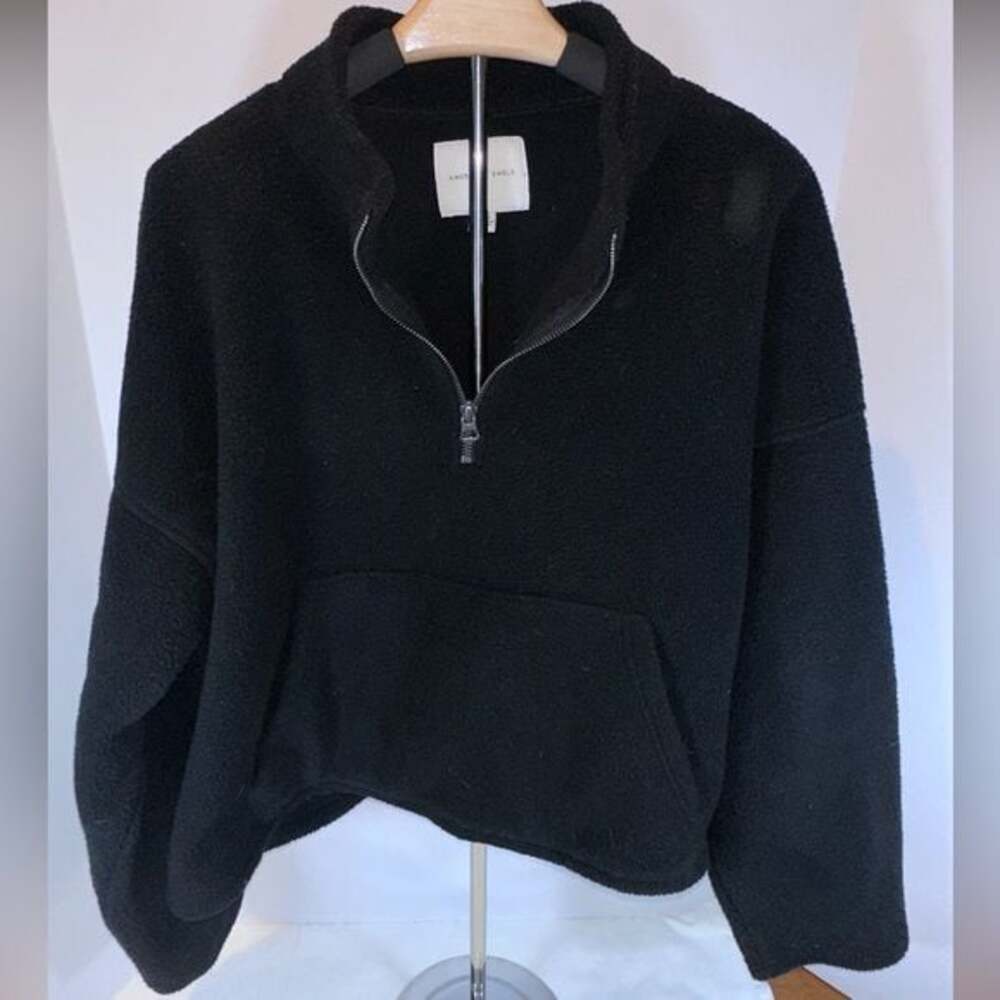 American Eagle Outfitters Fleece Black Half-Zip Cropped Fleece XL